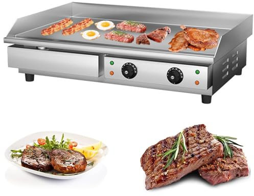 RUYICZB Elettrico Doppio Piastra Elettrica Piastra per Griglia Elettrica Professionale, Temperatura Regolabile da 50 A 300°C (Acciaio Inox, 720 X 400 Mm, 2 X 2200 W, Doppia Piastra)