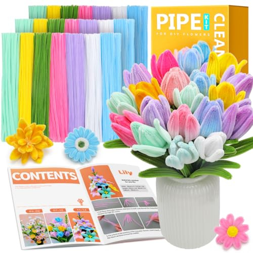 IOOLEEM Pipe Cleaners, 480pcs Multi-Colored, Flower Making Kit, Arts and Craft Supplies for Flowers, Ideas for Art Project Activity.