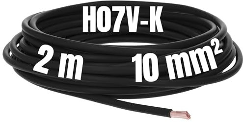 Kalitec Câble H07V-K 10 mm² Noir - 2 m - Flexible - Toron - Câblage à Fils Fins - Pour Armoire de Compteur et de Commande