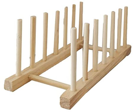 Tyenaza Estante Organizador De Platos, Estante Vertical para Secar Platos De Madera, 6 Rejillas, Estante para Secar Platos De Madera De Pino con Base Estable para Tazas De Cocina, Tablas De Cortar