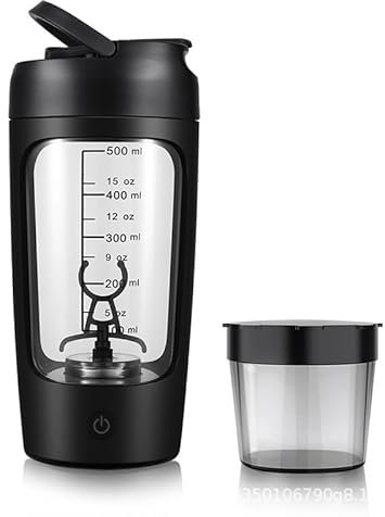 Protein Shaker Elektrisch, 650ML Automatischer Protein Mixer mit Pulverbox, USB-Aufladung Rechargeable Electric Blender aus Tritan, BPA-freie Shaker für Protein-Shakes Mahlzeitenersatz (SCHWARZ)