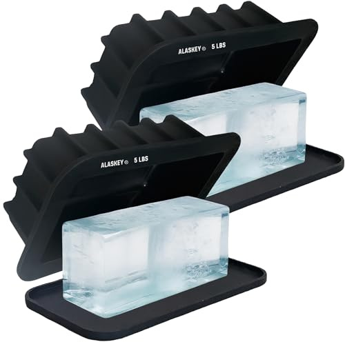 Alaskey Extra große Eisblockform, 2,3 kg mit Deckel, 2 Stück, für perfekte Eissteine, professionelle Silikonform zum Basteln von riesigen Eiswürfeln, ideal für Eisbäder, Kühler, Barkeeper-Zubehör