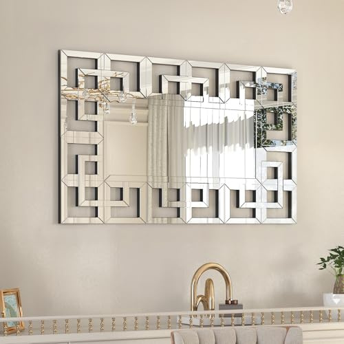 Artloge Specchio Lungo Decorativo da Parete: 100x70cm Grande Specchio Moderno Rettangolare con cornice Argento in Vetro Specchio da ingresso Orizzontale Verticale per Soggiorno Bagno