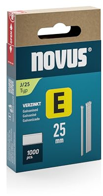 Novus 044-0091 - Clavos E tipo J 25 mm (1000 unidades, material: alambre de acero galvanizado, caja de cartón con FS deslizante, juego de clavos) | Clavo galvanizado para molduras, esquinas, madera contrachapada, muebles y reparaciones