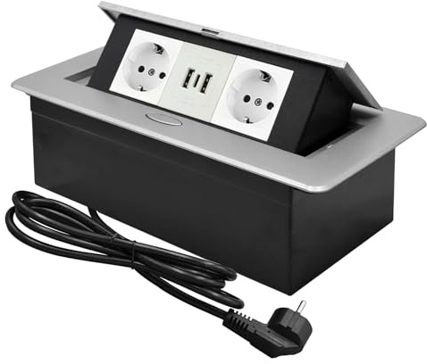 CHENGPI Multiprise Encastrable Plan de Travail,Bloc Prise Escamotable avec 2 Prises et Port USB et Port TypeC,Prise Plan de Travail Cuisine,1.8M Câble