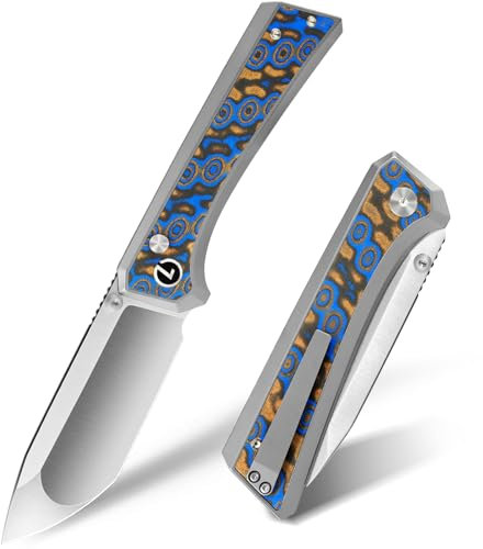 LOTHAR ChallengerK1 Klappmesser, 21 cm Scharfe 14C28N Stahl Taschenmesser, Damast G10 Griff Einhandmesser, Button Lock EDC Messer mit Gürtelclip