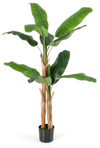 RELAX4LIFE Plante Artificielle Bananier 165/195 cm, Arbre Réaliste Extérieur en Pot avec 10/27 Feuilles, Tiges Doubles/Triples, pour Chambre Salon Bureau