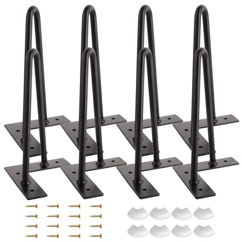 WOPPLXY 8 PCS Hairpin Legs 8Inch - 20cm Metal Table Legs Black Hair Pin Furniture Legs - 10mm 2 Rods Solid Heavy Duty Coffee Table Legs for Modern Home, Cabinet, Sofa