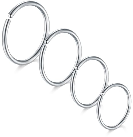 LAURITAMI 4 pezzi piercing naso 20G acciaio chirurgico sottile naso Piercing Ring Silver Set, Septum Clicker Ring, Lip Ear Nose Piercing gioielli 6/8/10/12MM