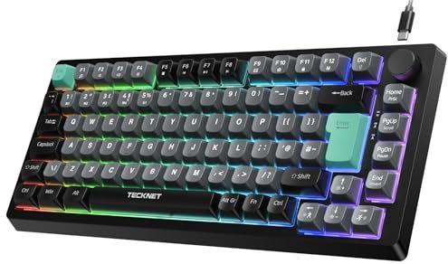 TECKNET RGB Gaming Keyboard, 83 Keys Wired Keyboard with Volumn Knob, 75% Pecent USB Keyboards with 26 Keys Anti-Ghosting, Compact Silent Keyboard,Computer Keyboard IP32 Water&Dust Resistant for Gamer