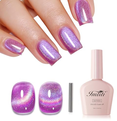 Imtiti Smalto Semipermanente Unghie Magnetico, Arcobaleno Viola Glitter Cat Eye Gel Nail Polish Con Magnete Occhio Di Smalti Semipermanenti Per Unghie Kit Manicure 10ml