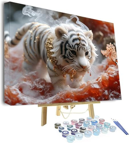 Malen Nach Zahlen Erwachsene Tiger Malen Nach Zahlen Kinder, Paint by Numbers Blume Knitterfreie Leinwand Bilder, diy GemäLde Kit mit Pinsel und Acrylfarbe Als Geschenk für Wanddeko 100x70cm P-755
