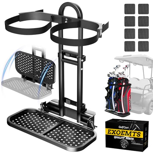 EXOEMTS Foldable Golf Cart Rear Seat Bag Holder, Upgraded Golf Cart Rear Seat Bag Rack ONLY FITS 8-Inch Max Width Grab Bar, for 4-Seater EZGO Club Car Yamaha, Preinstalled, Space-Saving, No-Drill