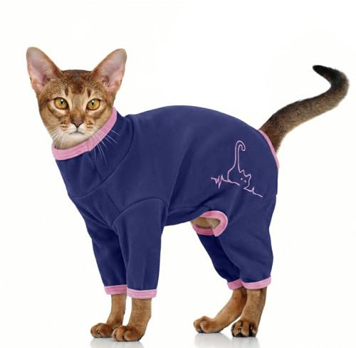 Katzenmantel, Winterjacke Katzen Schlafanzug für Katzen Anzug Katze Katzenbody Nach Op mit Bein Wundschutz Katze(Blau, L)