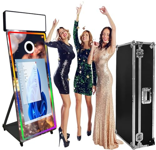 WideMeet Tragbare Kamera Spiegel Photo Booth mit 43 Zoll Touchscreen Selfie Photobooth Maschine DSLR Booth mit Flight Case für Hochzeit Party Event (Schwarze Maschine)
