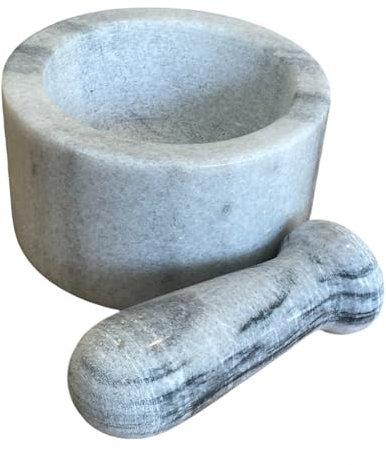 Premium Marble Mortar and Pestle Set - 13cm Large Marble Spice Grinder and Garlic Crusher - Granite-Style Natural Stone Kitchen Tool for Herbs, Spices, Pesto - Grey Stone Garlic Crusher