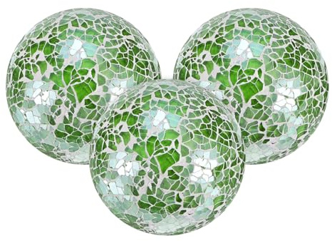 M METERXITY 3-Pack Decorative Balls 2.4in Mosaic Glass, Light Green | For Bowls, Home Decor, Orbs, Dining Tables, Wedding Party, Coffee Table, Centerpiece Decor