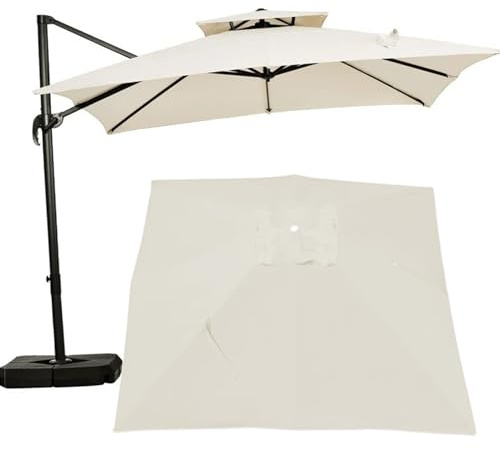 Square Patio Umbrella Canopy Replacement for Hanging Offset Cantilever Outdoor Umbrella 8 Ribs 3x3M-2.5x2.5m Backyard Garden Beach Yard Table Cover(Canopy ONLY) (off white,2.45×2.45M(8.2ft×8.2))