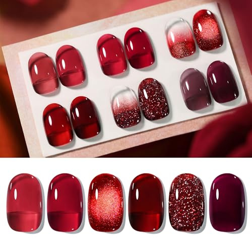 Born Pretty Esmalte de uñas en gel ultravioleta, colores burdeos escarlata, rojo rubí brillante, gel efecto ojo de gato, manicura y arte de uñas DIY en casa