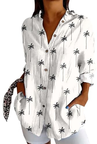 Chemise Femme Grande Taille- Tee Shirt Manche Longue ImpriméE Décontracté à Revers Ample Basiques D'été Nouvelle Chic Et Élégants Blouse Comfortable Extérieur De Tous Les Jours Haut