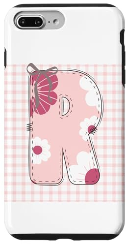 WOMENS INITIAL LETTER 'R' PATCHWORK PINK FLORAL STITCHING Case for iPhone 7 Plus/8 Plus