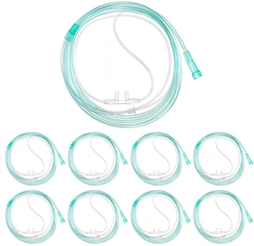 Oxygen Nasal Cannula Ultra Soft 8 Pack Green Crush Resistant Tubing 6.56ft Standard Nasal Tubes Lightweight Tubing for Comfortable Oxygen Delivery