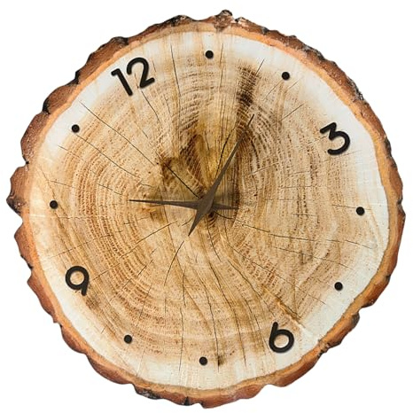 Maigridy Horloge murale silencieuse en grain de bois avec anneaux imprimés annuels pour chambre à coucher, cuisine, bureau, horloge murale