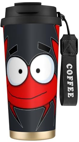 Taza de café de acero con estampado de cangrejo de dibujos animados, termo de café al aire libre, taza de camping con tapa a prueba de fugas, tazas portátiles para mantener el calor o el hielo