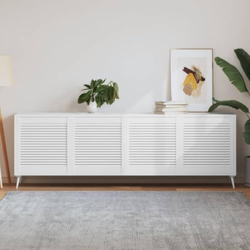 Generisch Lamellentür Holz, Holztür Weiß mit massiver Kiefer, Doppeltür-Design, langlebig und atmungsaktiv, geeignet für Küchenschränke, belüftetes Holztür-Set, 4 Stück
