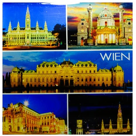 Magnet Souvenir Wien Fotocollage 7,5 x 7,5 cm Kühlschrankmagnet Deko GCG M41