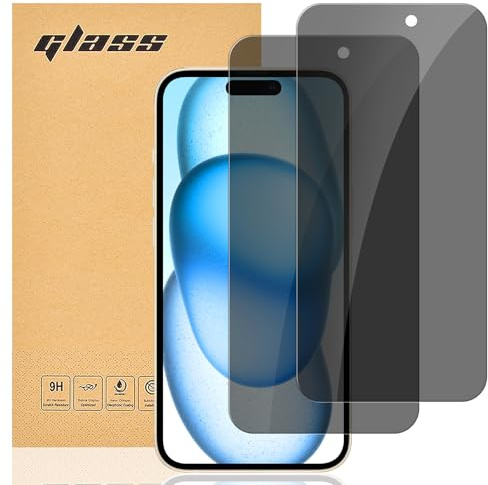 gueche 2 Pezzi Privacy Pellicola Vetro Temperato per iPhone 15 Plus, iPhone 16 Plus and iPhone 15 Pro max Pellicola Protezione,Durezza 9H,Antiurto Antigraffio e Anti-impronta