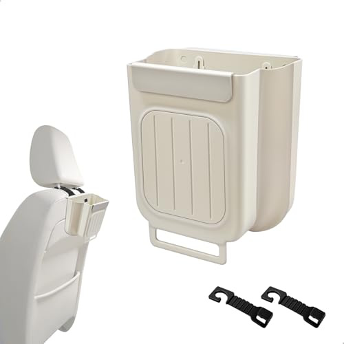 momgyaamz Automülleimer, Mülleimer Wandmontage Kleiner Mülleimer Aschenbecher Auto Küchenabfalleimer Falbar Mini, Abfalleimer Car Innenraum Zubehör für Auto Küche Camping 6L Cremeweiß