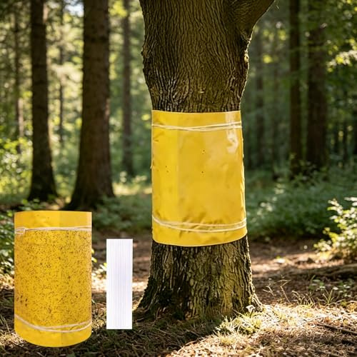 Voarge 3 Meter Leimringe, Gelbtafeln Trauermücken Bekämpfen, Raupenleim für Obstbäume AmeisenLeimring Baum Stammschutz,Gelbstecker Gegen Kirschfruchtfliege