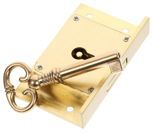 Cabilock File Cabinet Lock Brass with Key, Retro Secure Desk Drawer Lock Replacement, 2.5 X 1.5 X 0.5 Inch, Suitable for Wooden Furniture Drawers and Office Desks