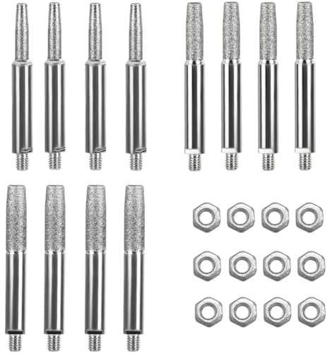 Lecreatekit Kettensägen-Kettenschärfer, Schleif-Bits, 4 mm, 4,8 mm, 5,5 mm, Schmirgelköpfe, manuelle Handkurbel, Schleifköpfe für elektrische Säge, Holz, Metall, Polieren, Silber, 12 Stück