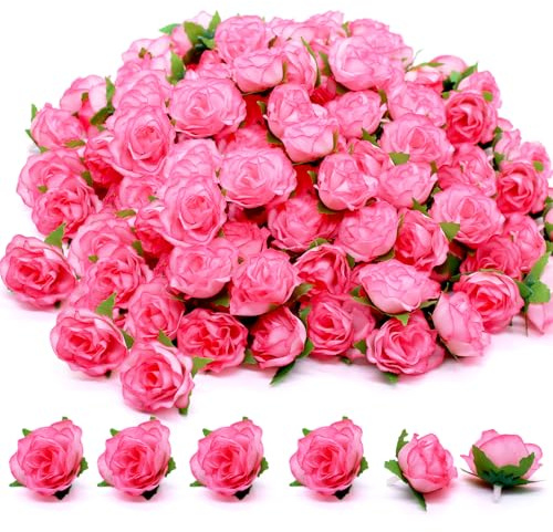 CFKJHAN 100 Stück Mini Kunstrosen Köpfe 3cm Kunstblumen Rosa Rosen Köpfe | Klein Künstliche Rosen Blütenköpfe für DIY, Scrapbooking und Blumenwände | Rosenblumen für Hochzeit, Party und Heimdekoration