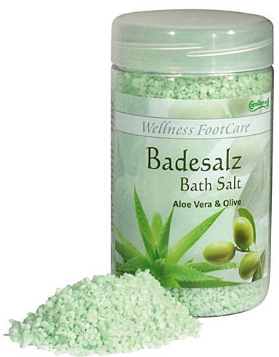 Badesalz Aloe, Olive, Camillen 60, Fussbad Wellness Foot Care mit Aloe Vera und Olivenöl, 350 g