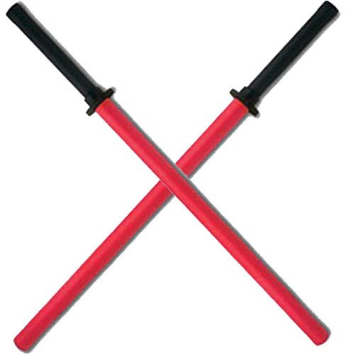 Uppsättning av 2 röda vadderade sparring bokken skum svärd övningsblad