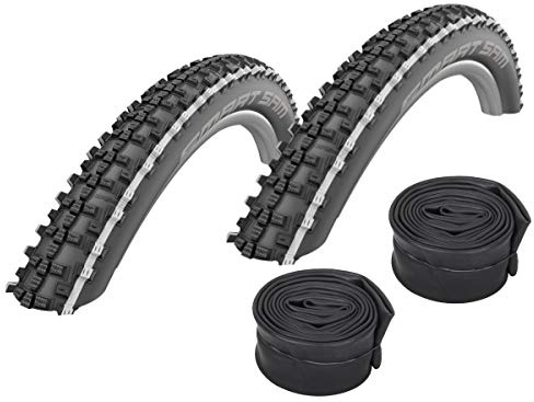 Set: 2 x Schwalbe Smart Sam White Stripes MTB Reifen 26x2.25 + Conti SCHLÄUCHE Autoventil