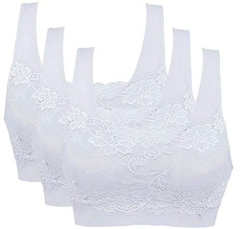 Litthing Women Sports Bra Lace Ladies Padded Bras Seamless Non Wired | Comfort Bralettes for Womens UK, Soft, Pull on, Supportive, Breathable, Push up, Multipacks for Yoga Fitness Everyday