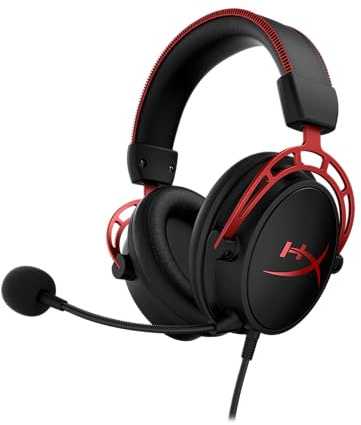 HyperX Cloud Alpha Gaming Headset Headphone Wired Detachable Noise Cancelling Microphone Dual Chamber Drivers Memory Foam Over-Ear Soft Leatherette for PC Xbox Nintendo Switch PS4 Black Red (Renewed)