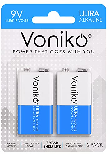 Voniko 9V Batteries 2 Pack, 9 Volt Alkaline Battery for Smoke Alarms