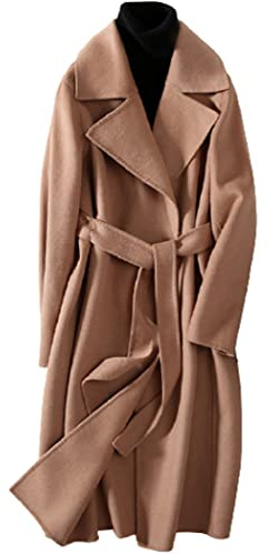 GL SUIT Damen Trenchcoat aus 100 % Wolle, einfarbig, Kaschmirmantel, schlank, warm, lang, Wollmantel, lange Ärmel, Cardigan, Jacken mit Gürtel, Camel, L