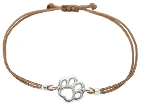 Selfmade Jewelry Armband Damen Silber Pfote Größenverstellbares Makramee-Armkettchen mit Tatze Handgemacht Inkl. Geschenk-Verpackung