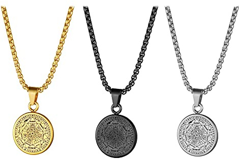 JewelryWe Schmuck Herren Halskette mit Siegel der Sieben Erzengel Anhänger Retro Edelstahl Medaille Kette Silber Gold Schwarz