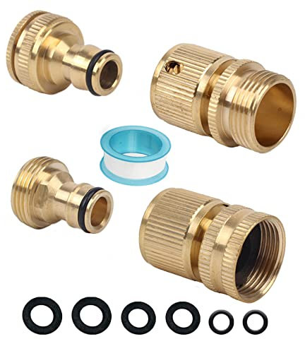 Brass Garden Tap Adapter with Flexible Hose Connector Set for Expandable Outside Spray Gun Nozzle - Male & Female Connection