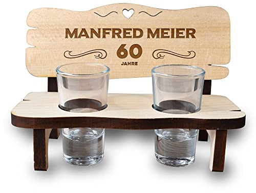 polar-effekt Schnapsbank aus Holz Personalisiert mit Gravur und 2 Schnapsgläsern - zum Jubiläum - für Likör und Spirituosen - Geburtstagsgeschenk für Männer und Frauen