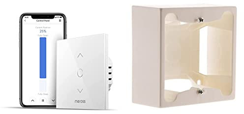 Meross Interrupteur WiFi pour Volet Roulant (FIL NEUTRE REQUIS), Interrupteur Tactile & Zenitech Cadre saillie 80 x 80 x 40 entraxe 60 mm blanc