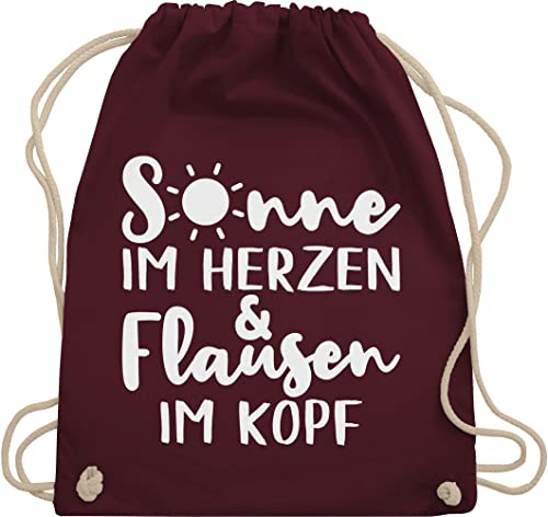 Turnbeutel Rucksack - Sprüche Statement mit Spruch - Sonne im Herzen und Flausen im Kopf - Unisize - Bordeauxrot - beutel+rucksack+mit+sprüchen sprueche beutel sprüchen spruechen stoffrucksack