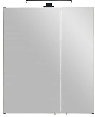 Pelipal Badezimmer-Spiegelschrank Quickset 374 in Eiche Ribbeck quer Nachbildung mit LED-Beleuchtung, 60 cm breit | Badschrank mit Spiegel, 2 Türen und 2 Einlegeböden